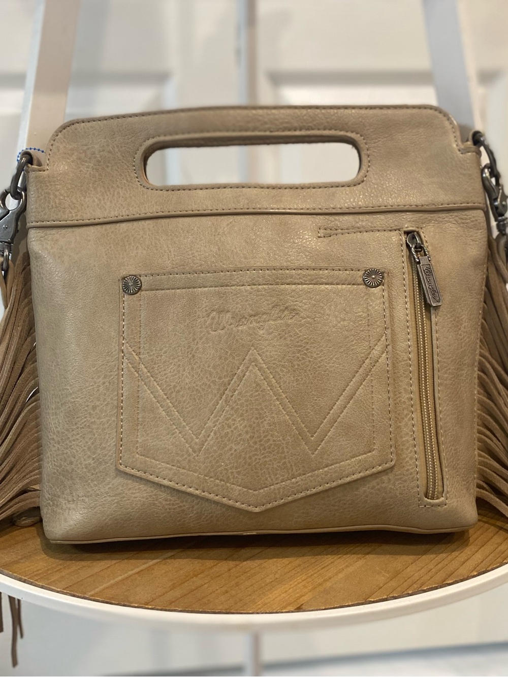 Wrangler Beige and Brown Fringe Embroidered Shoulder Bag - Picture 2 of 5